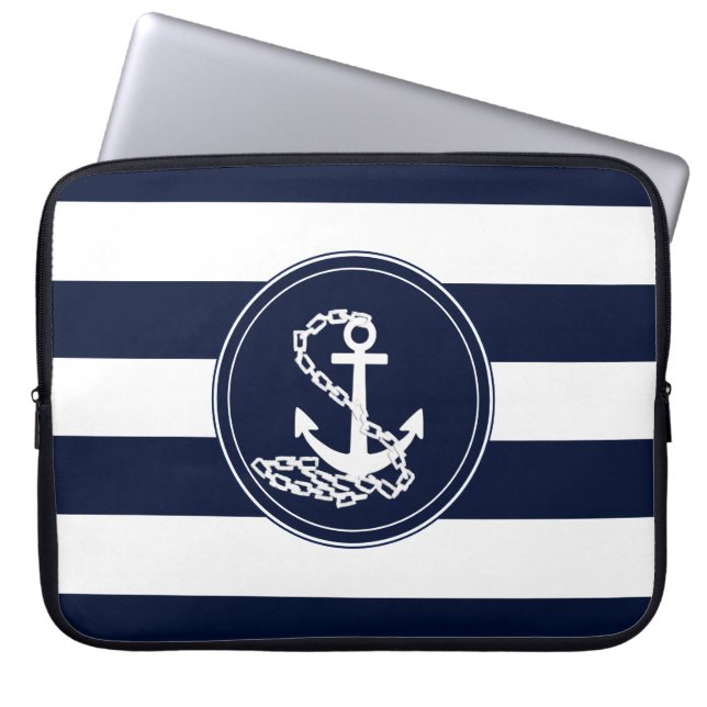 Housse Pour Ordinateur Portable Belle Ancre Symbole Bleu et Blancs (Devant)