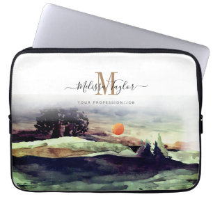 Housse Pour Ordinateur Portable Belle Aquarelle Montagnes et Arbres Monogramme