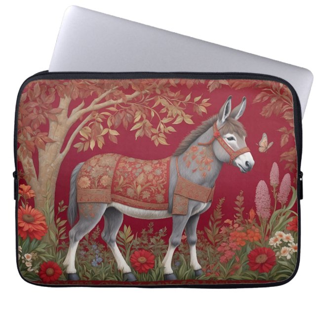 Housse Pour Ordinateur Portable Belle campagne rouge âne gris (Devant)
