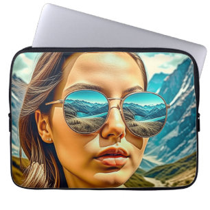 Housse Pour Ordinateur Portable Belle femme dans les lunettes de soleil La réflexi
