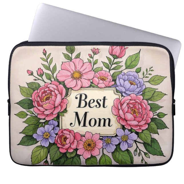 Housse Pour Ordinateur Portable Belle Fleur Pinkish Meilleure Maman (Devant)