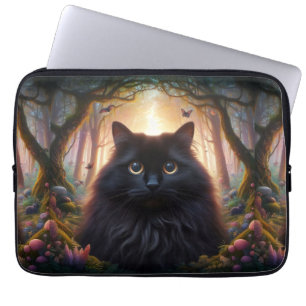 Housse Pour Ordinateur Portable Belle Fluffy Chat Noir avec yeux or