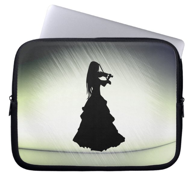 Housse Pour Ordinateur Portable Belle Gitane Joue Violon Vert (Devant)