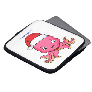 Housse Pour Ordinateur Portable Belle pieuvre joyeuse en casquette de Noël