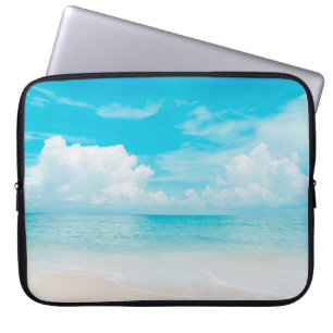 Housse Pour Ordinateur Portable Belle plage tropicale avec ciel bleu et c blanc