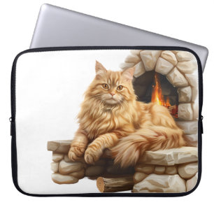 HOUSSE POUR ORDINATEUR PORTABLE BELLE TABLE ORANGE LONGUE HAITE CHAT