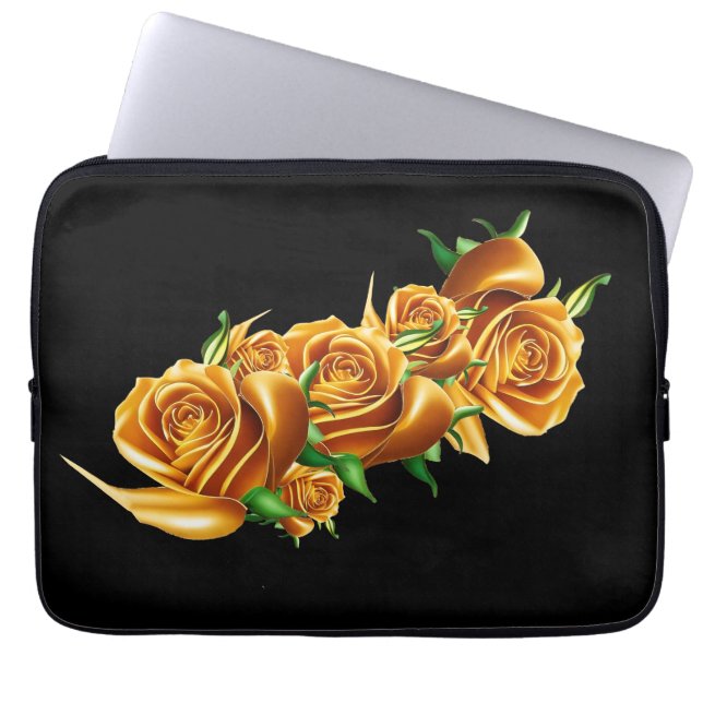 Housse Pour Ordinateur Portable Belles fleurs d'or rose (Devant)