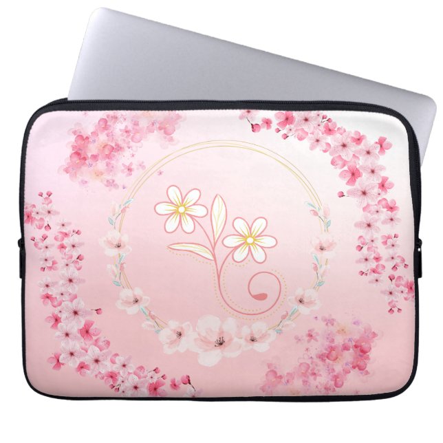 Housse Pour Ordinateur Portable Bénédiction printanière - Art floral rose et blanc (Devant)