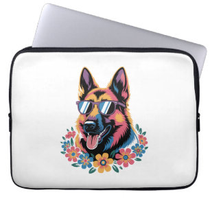Housse Pour Ordinateur Portable Berger allemand néon avec lunettes de soleil