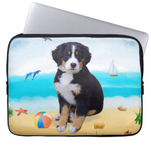 Housse Pour Ordinateur Portable Bernois de montagne sur la plage