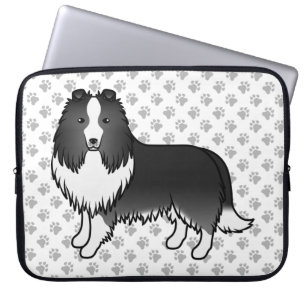 Housse Pour Ordinateur Portable Bi-Black Shetland Sheepdog Cartoon Chien et Pâtes