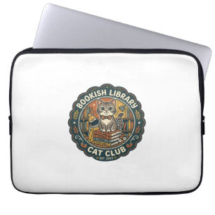 Housse Pour Ordinateur Portable Bibliothèque livresque Chat POD Vector Art - Bibli