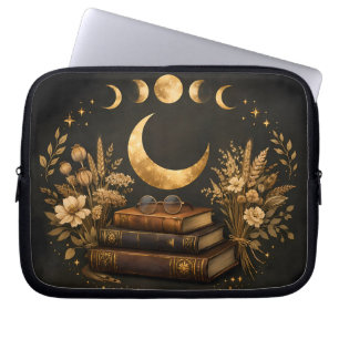 Housse Pour Ordinateur Portable Bibliothèque Mystique Dorée & Art Botanique Boho d