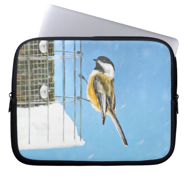 Housse Pour Ordinateur Portable Bickadee sur la peinture d'alimentation - Oiseaux  (Devant)