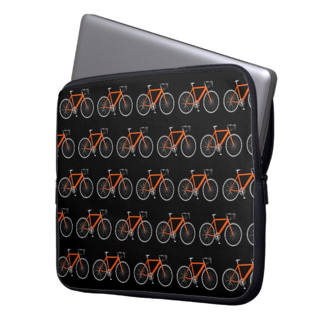 Housse Pour Ordinateur Portable Bicyclette orange sur fond noir (devant gauche)
