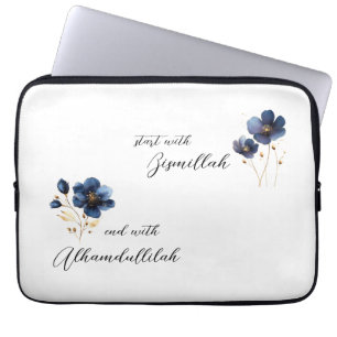 Housse Pour Ordinateur Portable Bismillah Alhamdullilah Navy Or Floral