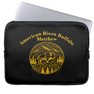 Housse Pour Ordinateur Portable Bison au coucher du soleil dans un paysage de mont