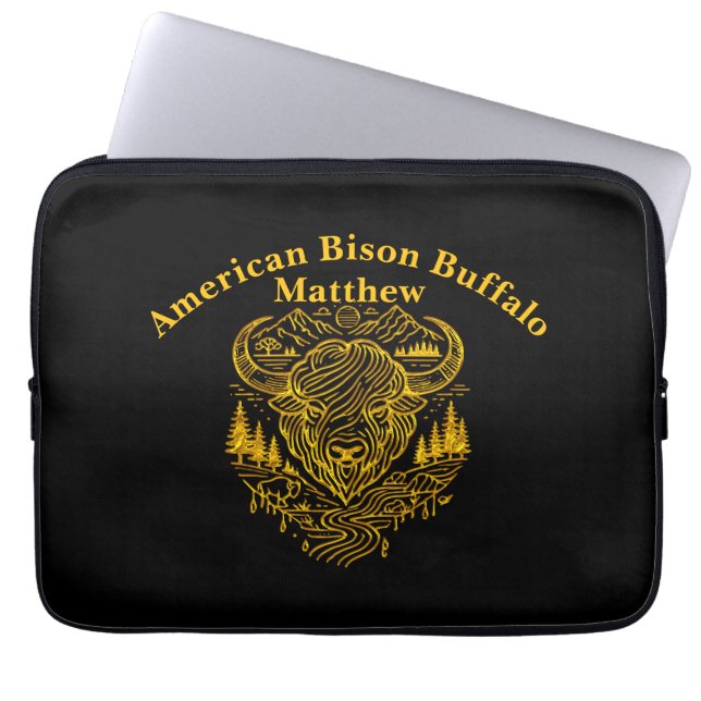 Housse Pour Ordinateur Portable Bison Buffalo Illustration in a Scenic Landscape (Devant)