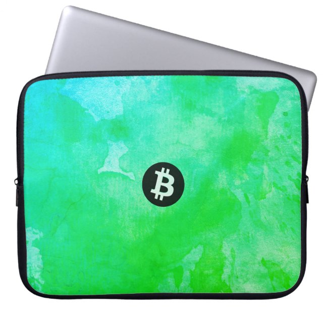 Housse Pour Ordinateur Portable Bitcoin Aquarelle (Style $ - Green Day) (Devant)