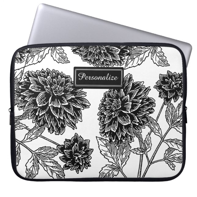 Housse Pour Ordinateur Portable Black and White Dahlia Pattern Personalised (Devant)