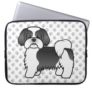 Housse Pour Ordinateur Portable Black and White Shih Tzu Cute Cartoon Dog
