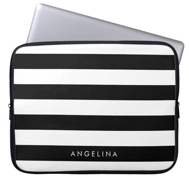 Housse Pour Ordinateur Portable Black and White Striped (Devant)