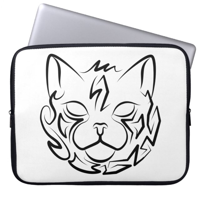 Housse Pour Ordinateur Portable Black and White Tribal Cat (Devant)