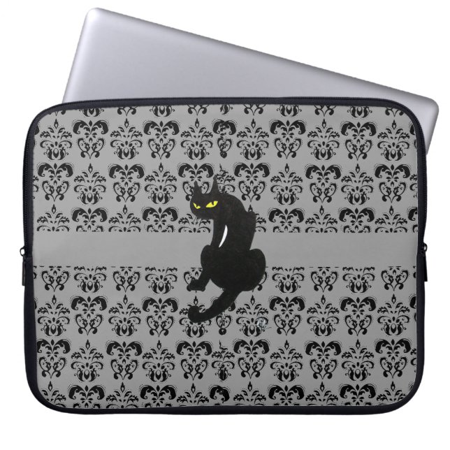 Housse Pour Ordinateur Portable BLACK CAT DAMASK black grey (Devant)