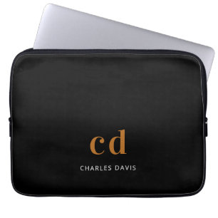 Housse Pour Ordinateur Portable Black gold monogram initails name minimalist