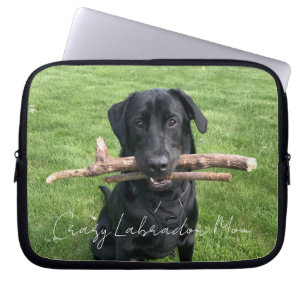 Housse Pour Ordinateur Portable Black Lab avec deux bâtons Texte photo personnalis