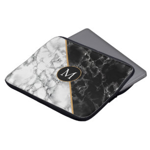 Housse Pour Ordinateur Portable Black & Marbre blanc Stone tendance - Ajouter votr