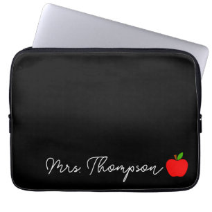 Housse Pour Ordinateur Portable Black Minimal Nom personnalisé Enseignant Red Appl