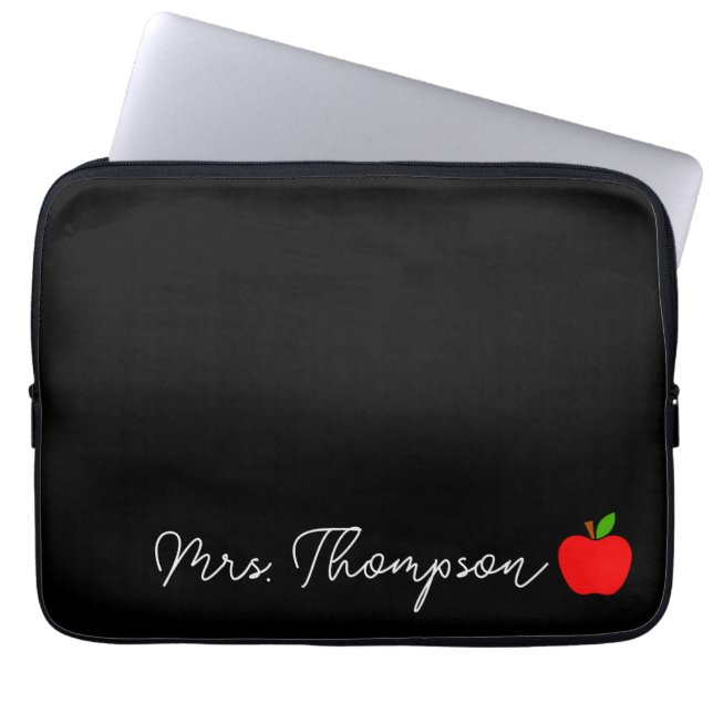Housse Pour Ordinateur Portable Black Minimal Nom personnalisé Enseignant Red Appl (Devant)
