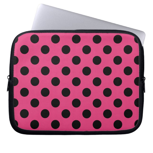 Housse Pour Ordinateur Portable Black polka dots on fuchsia (Devant)
