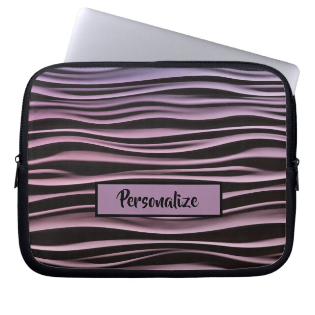 Housse Pour Ordinateur Portable Black Purple Moderne Tech Waves Personnaliser (Devant)