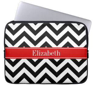 Housse Pour Ordinateur Portable Black White LG Chevron Red Name monogram