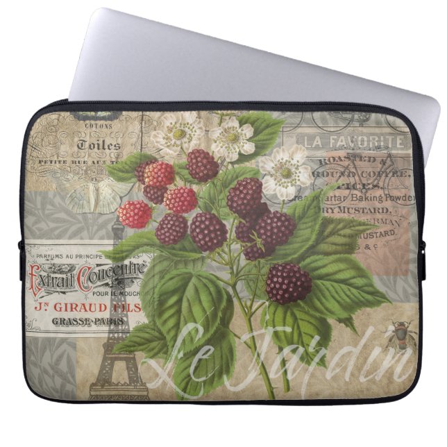 Housse Pour Ordinateur Portable Blackberries Floral Garden Flower Papillon Art (Devant)