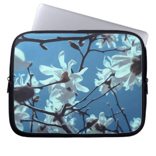 Housse Pour Ordinateur Portable Blanc Magnolia Bloom Ciel bleu