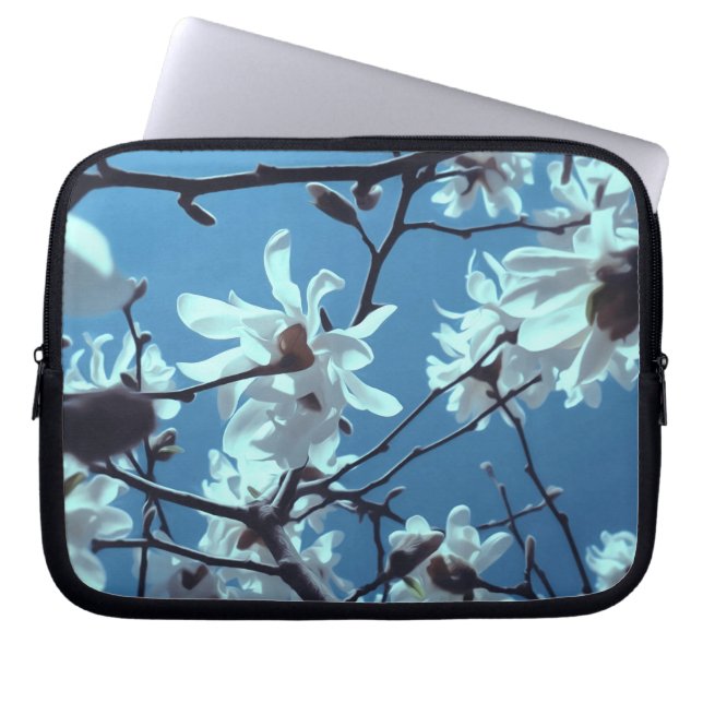 Housse Pour Ordinateur Portable Blanc Magnolia Bloom Ciel bleu (Devant)