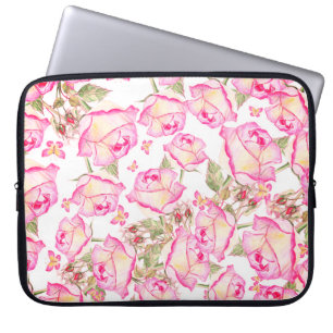 Housse Pour Ordinateur Portable Blanc romantique rose jaune floral rose d'été