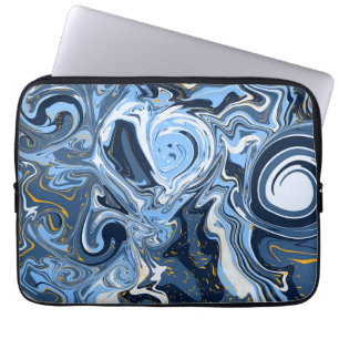 Housse Pour Ordinateur Portable Bleu, blanc et doré Fluid Art