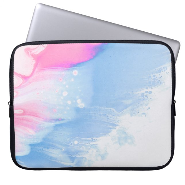Housse Pour Ordinateur Portable Bleu blanc et rose abstrait (Devant)