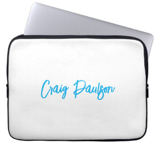 Housse Pour Ordinateur Portable Bleu Blanc Votre Nom Calligraphie Unique Minimalis