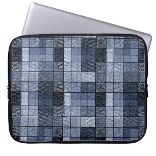 Housse Pour Ordinateur Portable Bleu, denim, tartan, plaid.