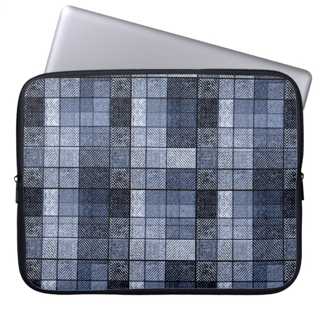 Housse Pour Ordinateur Portable Bleu, denim, tartan, plaid. (Devant)