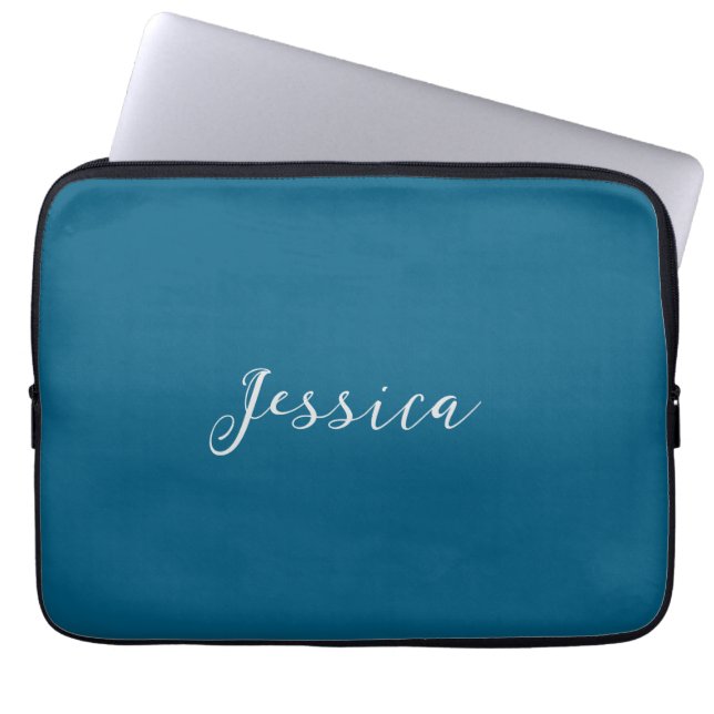Housse Pour Ordinateur Portable Bleu Élégant Moderne Simple Professionnel Nom (Devant)