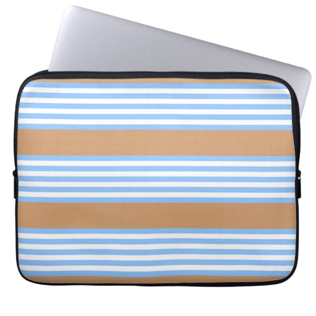 Housse Pour Ordinateur Portable Bleu et blanc cinq bandes motif avec bronze (Devant)