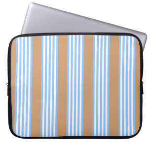 Housse Pour Ordinateur Portable Bleu et blanc cinq bandes motif avec un lapto tan