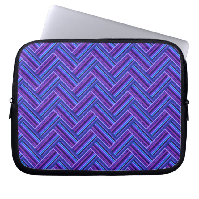 Housse Pour Ordinateur Portable Bleu et violet rayures double tissage (Devant)