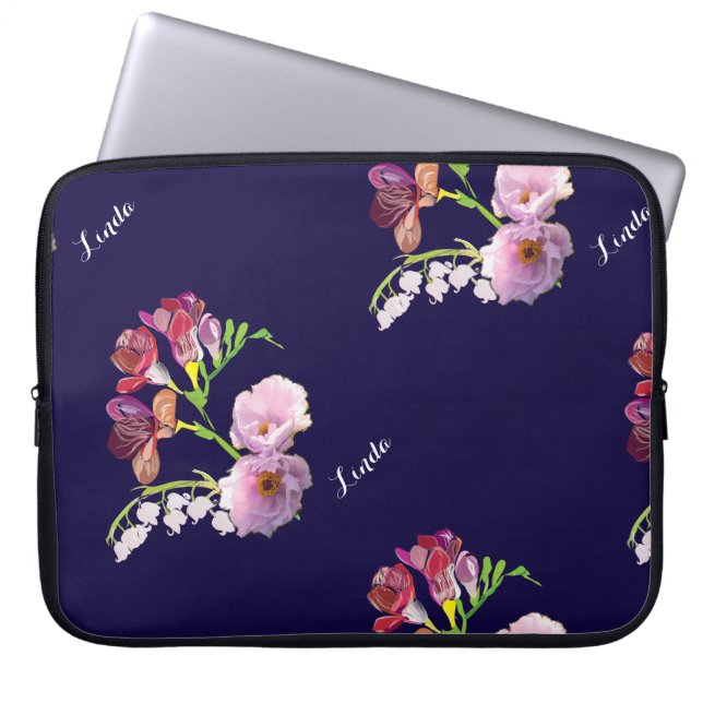 Housse Pour Ordinateur Portable Bleu floral (Devant)